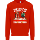 Weekend Forecast Rugby Funny Beer Alcohol Mens Sweatshirt Jumper Bright Red