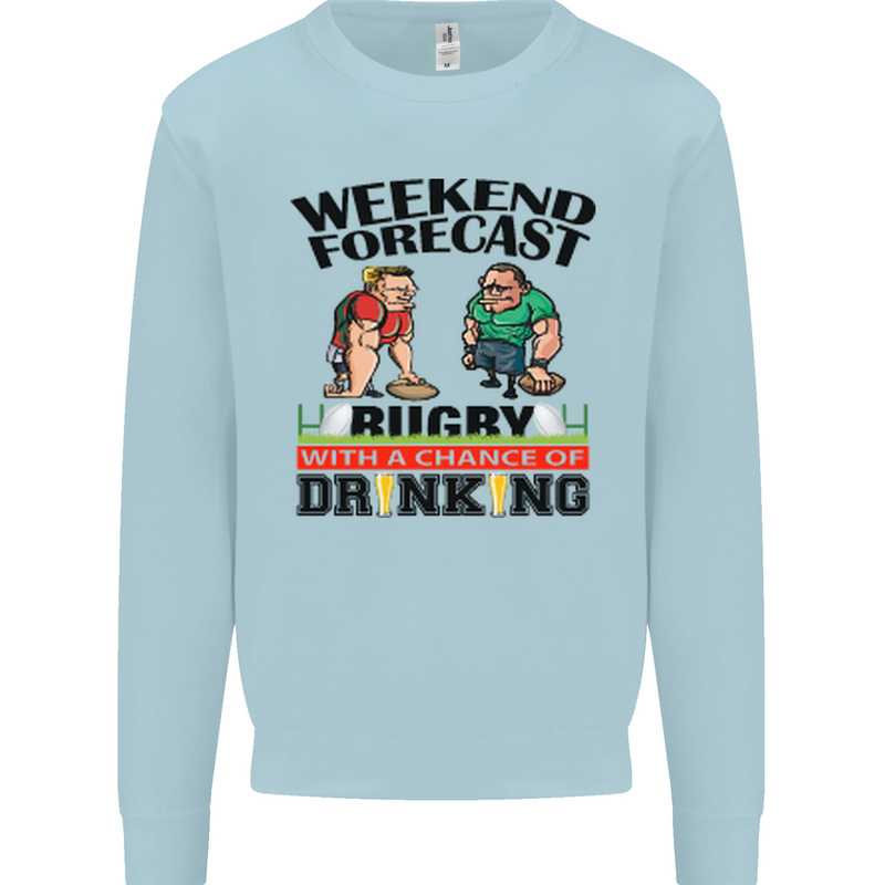 Weekend Forecast Rugby Funny Beer Alcohol Mens Sweatshirt Jumper Light Blue
