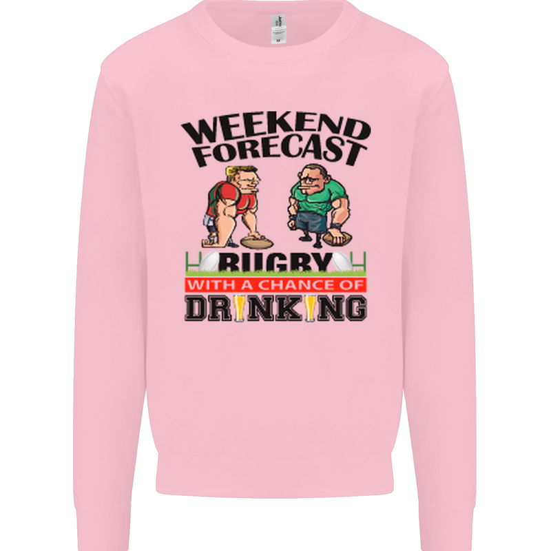 Weekend Forecast Rugby Funny Beer Alcohol Mens Sweatshirt Jumper Light Pink
