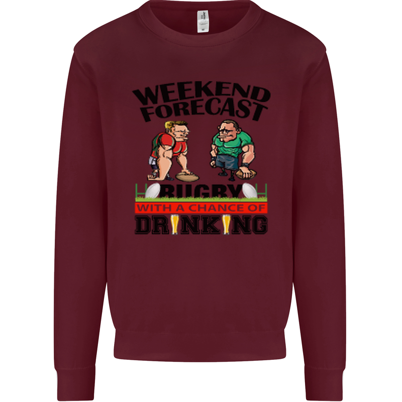 Weekend Forecast Rugby Funny Beer Alcohol Mens Sweatshirt Jumper Maroon