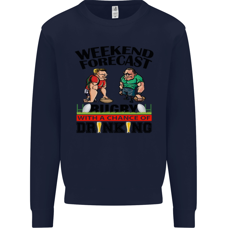 Weekend Forecast Rugby Funny Beer Alcohol Mens Sweatshirt Jumper Navy Blue