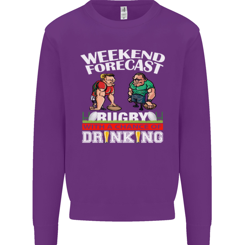 Weekend Forecast Rugby Funny Beer Alcohol Mens Sweatshirt Jumper Purple
