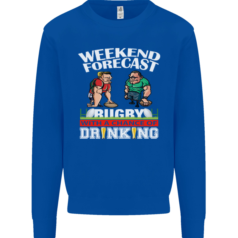 Weekend Forecast Rugby Funny Beer Alcohol Mens Sweatshirt Jumper Royal Blue