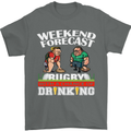 Weekend Forecast Rugby Funny Beer Alcohol Mens T-Shirt Cotton Gildan Charcoal