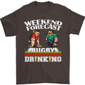 Weekend Forecast Rugby Funny Beer Alcohol Mens T-Shirt Cotton Gildan Dark Chocolate