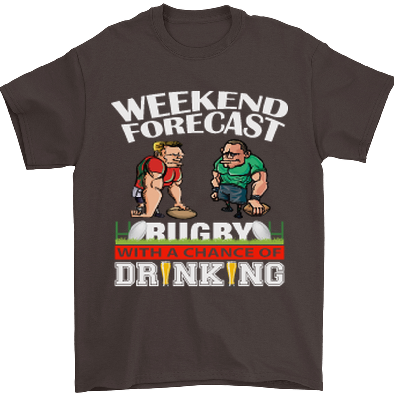Weekend Forecast Rugby Funny Beer Alcohol Mens T-Shirt Cotton Gildan Dark Chocolate