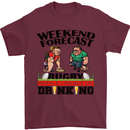 Weekend Forecast Rugby Funny Beer Alcohol Mens T-Shirt Cotton Gildan Maroon