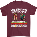 Weekend Forecast Rugby Funny Beer Alcohol Mens T-Shirt Cotton Gildan Maroon
