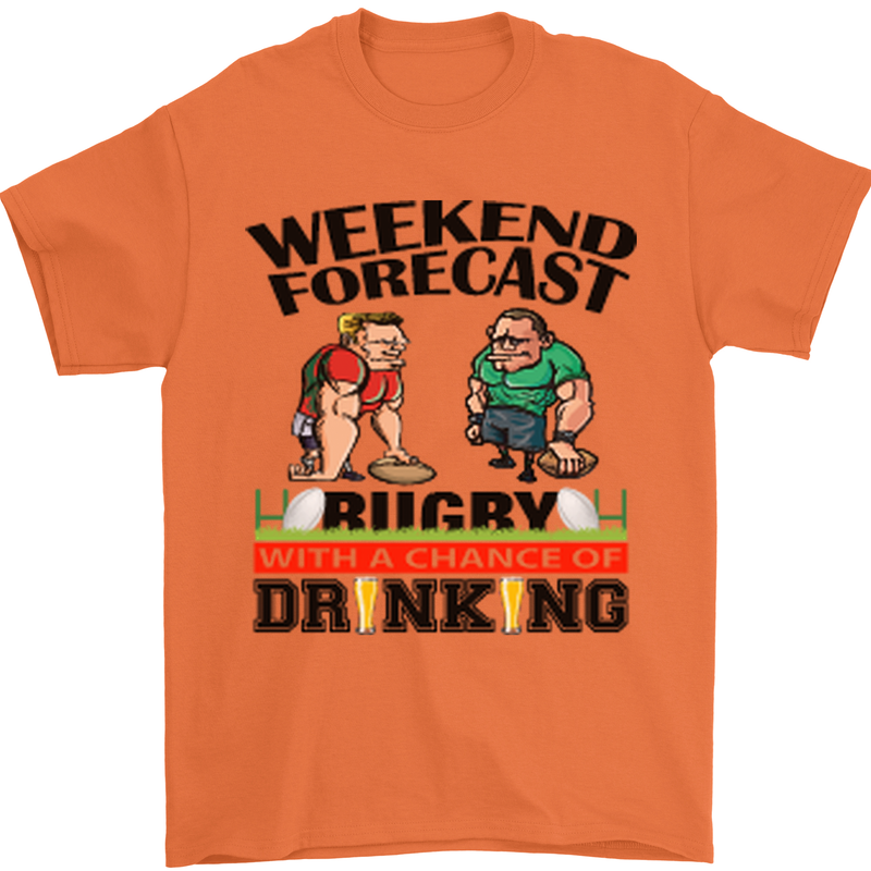 Weekend Forecast Rugby Funny Beer Alcohol Mens T-Shirt Cotton Gildan Orange