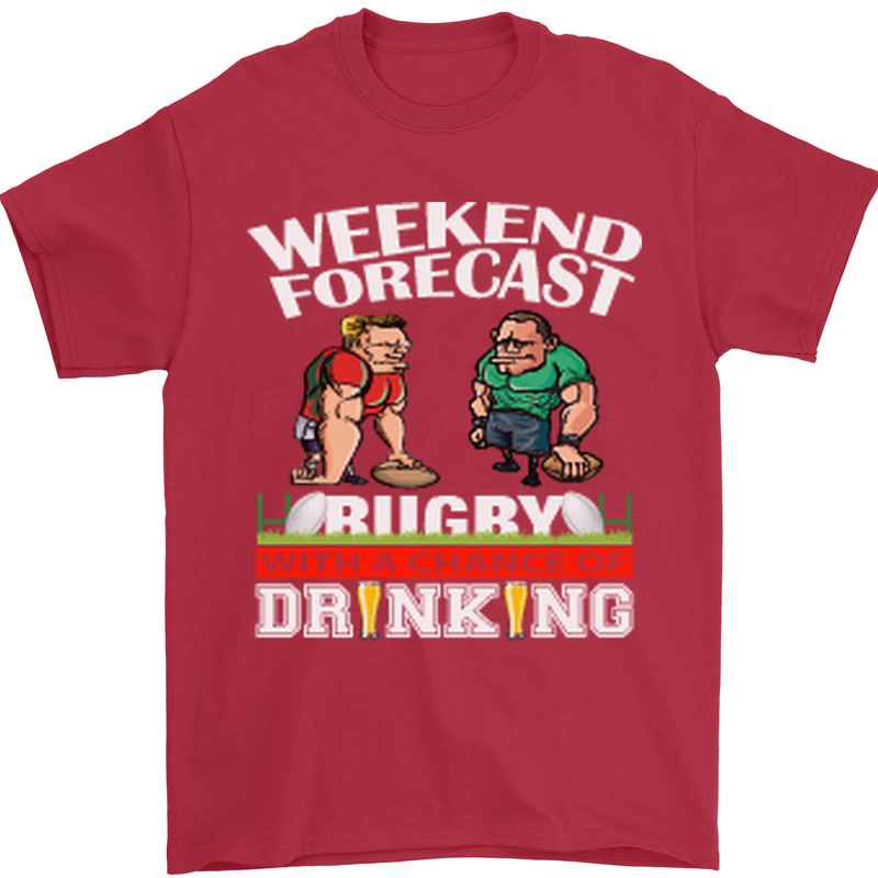Weekend Forecast Rugby Funny Beer Alcohol Mens T-Shirt Cotton Gildan Red