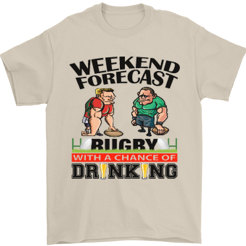Weekend Forecast Rugby Funny Beer Alcohol Mens T-Shirt Cotton Gildan Sand