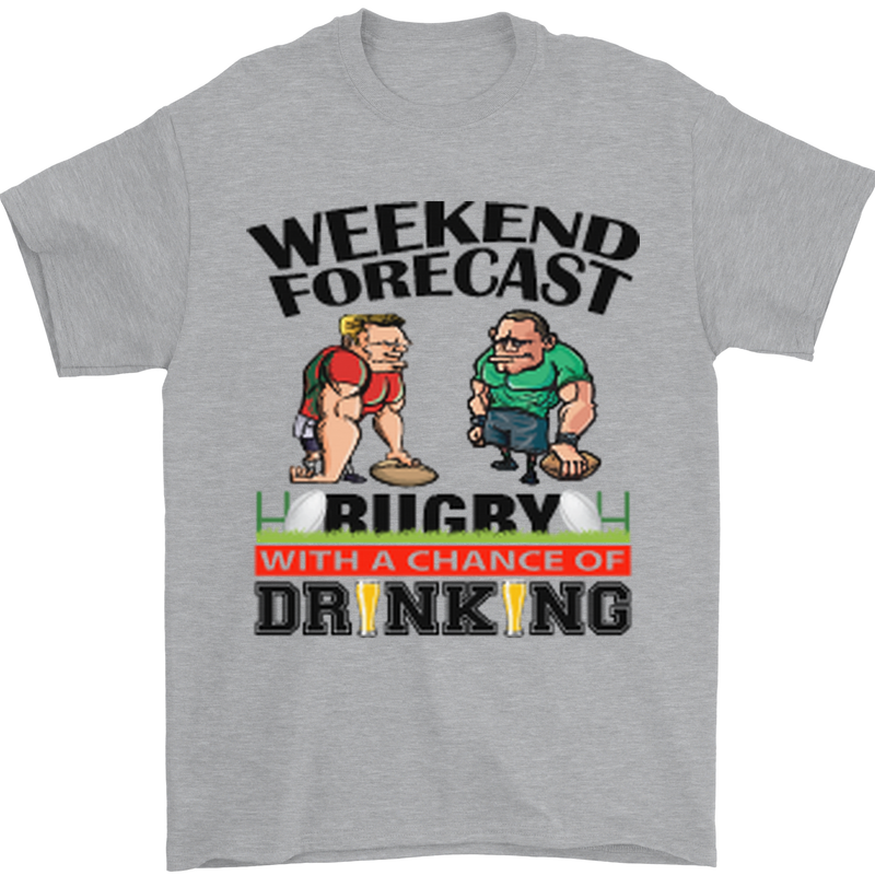 Weekend Forecast Rugby Funny Beer Alcohol Mens T-Shirt Cotton Gildan Sports Grey