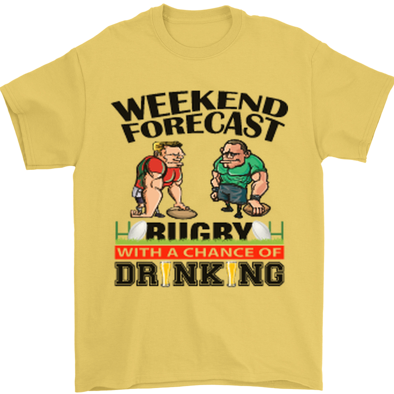 Weekend Forecast Rugby Funny Beer Alcohol Mens T-Shirt Cotton Gildan Yellow
