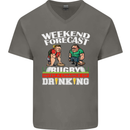 Weekend Forecast Rugby Funny Beer Alcohol Mens V-Neck Cotton T-Shirt Charcoal