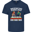 Weekend Forecast Rugby Funny Beer Alcohol Mens V-Neck Cotton T-Shirt Navy Blue