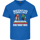 Weekend Forecast Rugby Funny Beer Alcohol Mens V-Neck Cotton T-Shirt Royal Blue