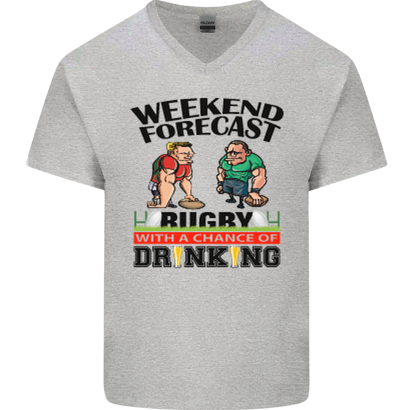 Weekend Forecast Rugby Funny Beer Alcohol Mens V-Neck Cotton T-Shirt Sports Grey