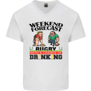 Weekend Forecast Rugby Funny Beer Alcohol Mens V-Neck Cotton T-Shirt White