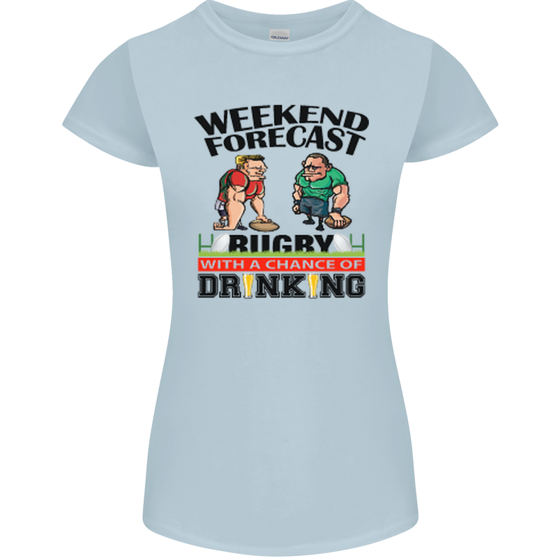 Weekend Forecast Rugby Funny Beer Alcohol Womens Petite Cut T-Shirt Light Blue