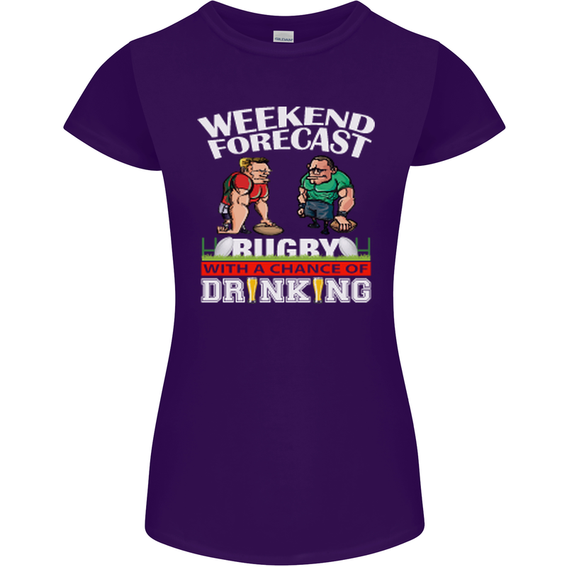 Weekend Forecast Rugby Funny Beer Alcohol Womens Petite Cut T-Shirt Purple