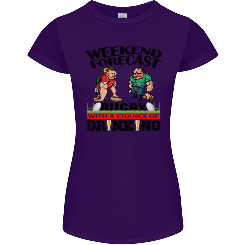 Weekend Forecast Rugby Funny Beer Alcohol Womens Petite Cut T-Shirt Purple