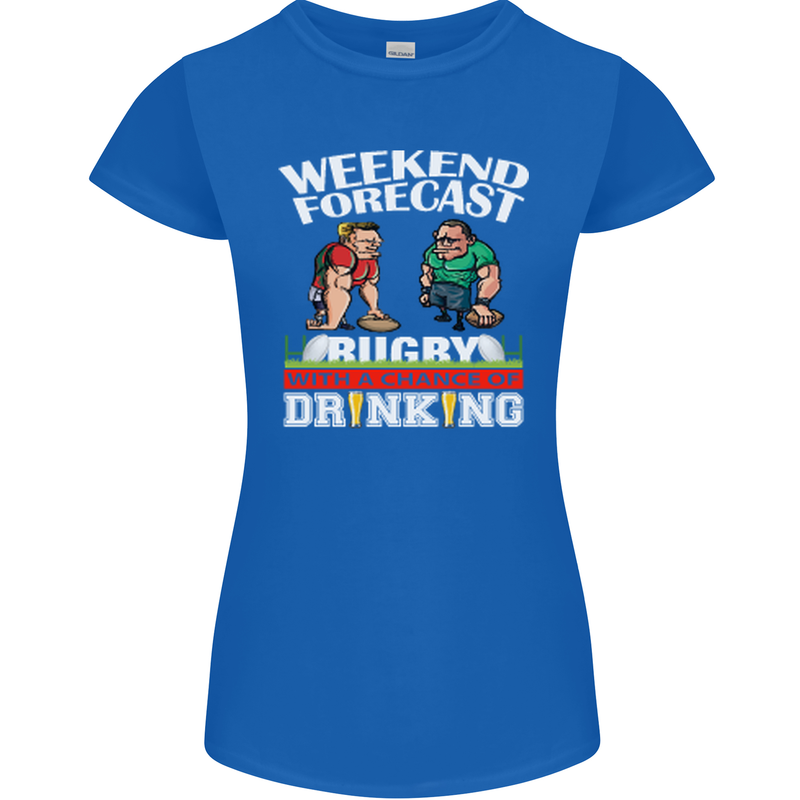 Weekend Forecast Rugby Funny Beer Alcohol Womens Petite Cut T-Shirt Royal Blue