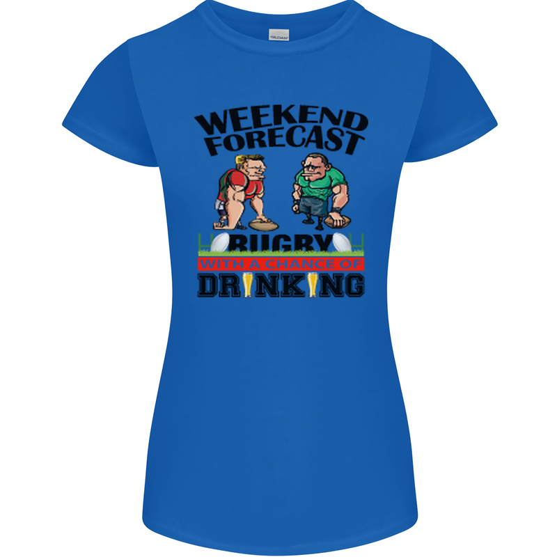 Weekend Forecast Rugby Funny Beer Alcohol Womens Petite Cut T-Shirt Royal Blue