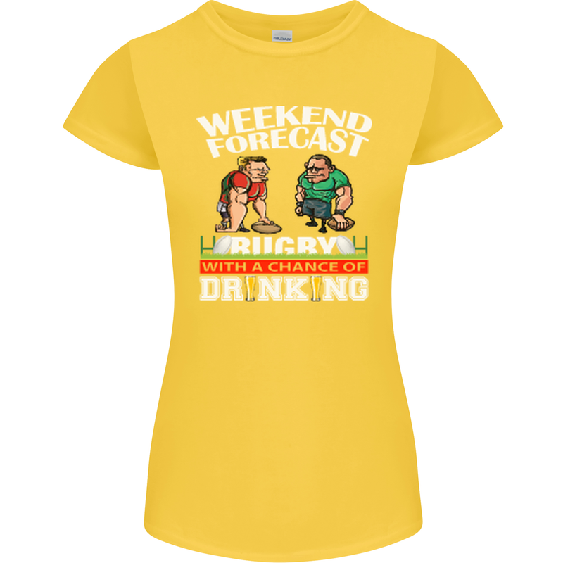 Weekend Forecast Rugby Funny Beer Alcohol Womens Petite Cut T-Shirt Yellow