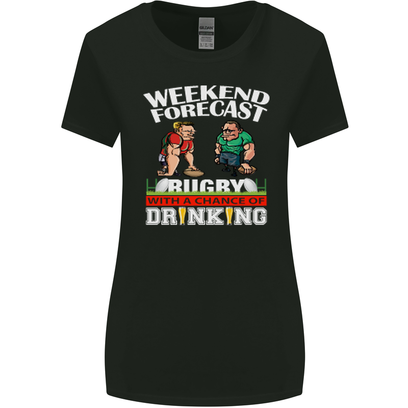 Weekend Forecast Rugby Funny Beer Alcohol Womens Wider Cut T-Shirt Black
