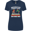 Weekend Forecast Rugby Funny Beer Alcohol Womens Wider Cut T-Shirt Navy Blue