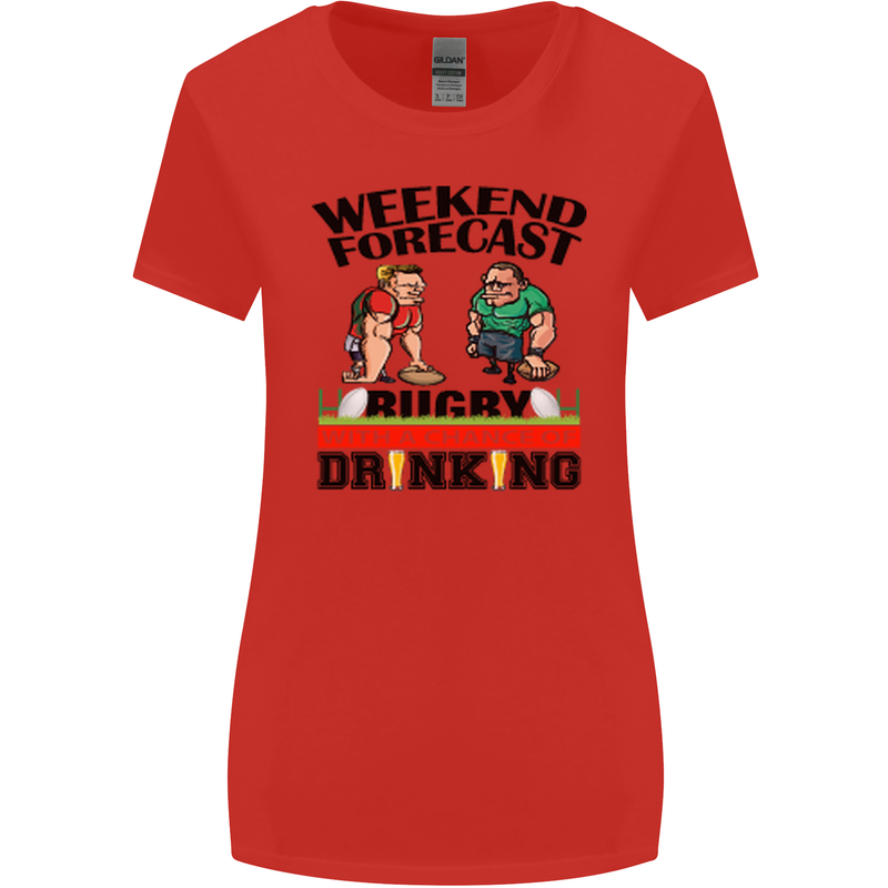 Weekend Forecast Rugby Funny Beer Alcohol Womens Wider Cut T-Shirt Red