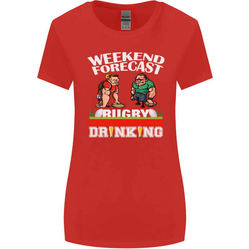Weekend Forecast Rugby Funny Beer Alcohol Womens Wider Cut T-Shirt Red