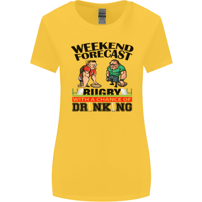 Weekend Forecast Rugby Funny Beer Alcohol Womens Wider Cut T-Shirt Yellow