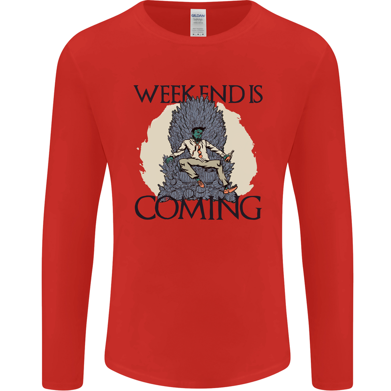 Weekend Funny Beer Cider Wine Alcohol Gin Mens Long Sleeve T-Shirt Red
