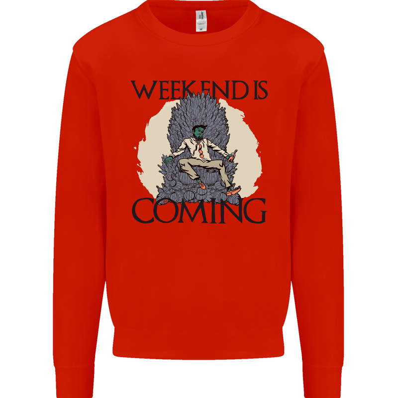 Weekend Funny Beer Cider Wine Alcohol Gin Mens Sweatshirt Jumper Bright Red