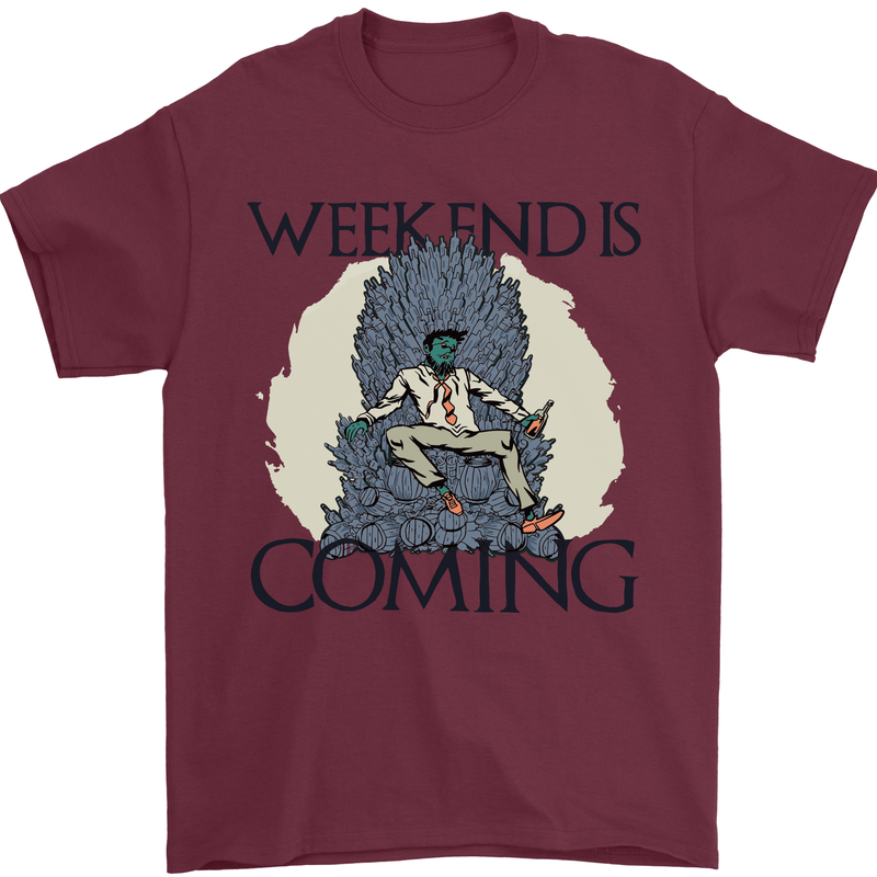 Weekend Funny Beer Cider Wine Alcohol Gin Mens T-Shirt 100% Cotton Maroon