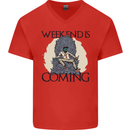 Weekend Funny Beer Cider Wine Alcohol Gin Mens V-Neck Cotton T-Shirt Red