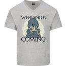 Weekend Funny Beer Cider Wine Alcohol Gin Mens V-Neck Cotton T-Shirt Sports Grey