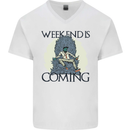 Weekend Funny Beer Cider Wine Alcohol Gin Mens V-Neck Cotton T-Shirt White