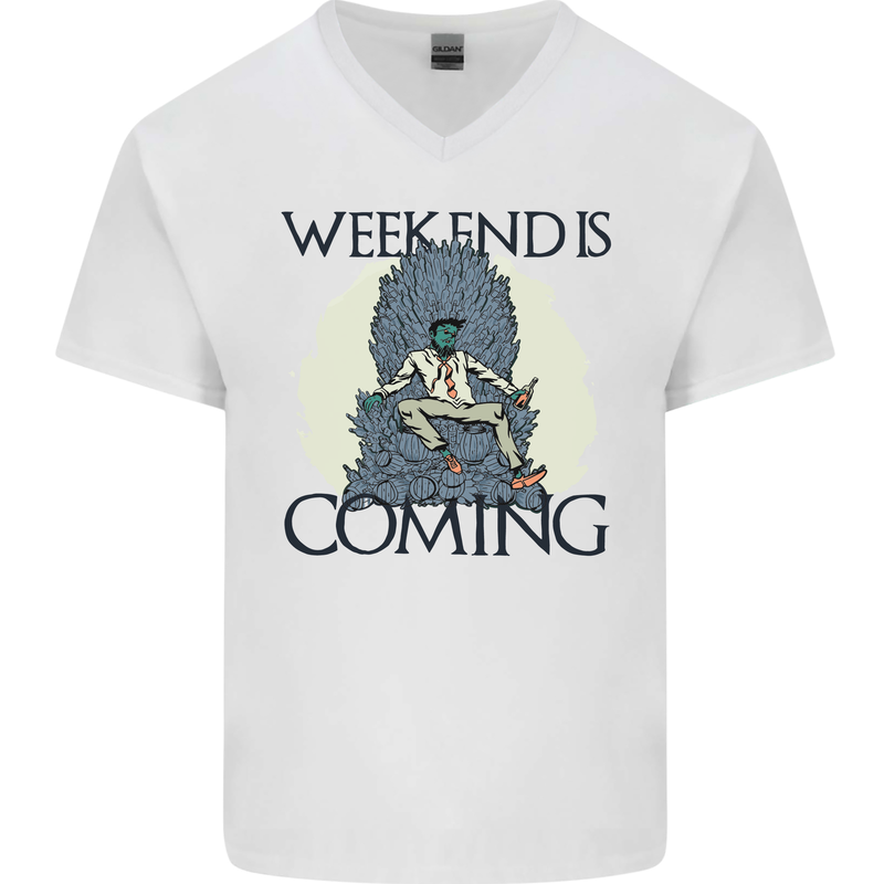 Weekend Funny Beer Cider Wine Alcohol Gin Mens V-Neck Cotton T-Shirt White