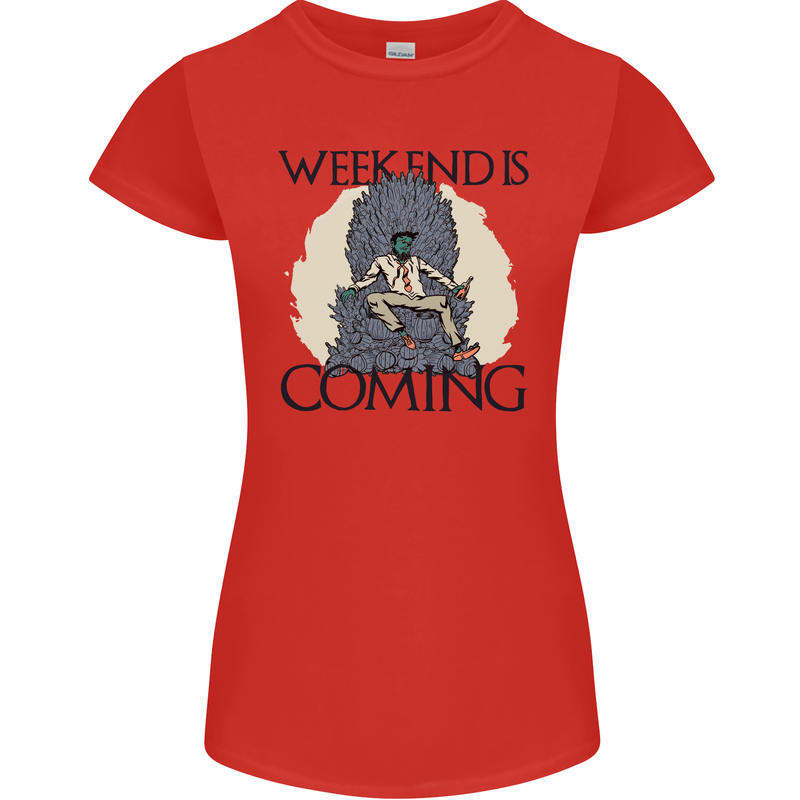 Weekend Funny Beer Cider Wine Alcohol Gin Womens Petite Cut T-Shirt Red