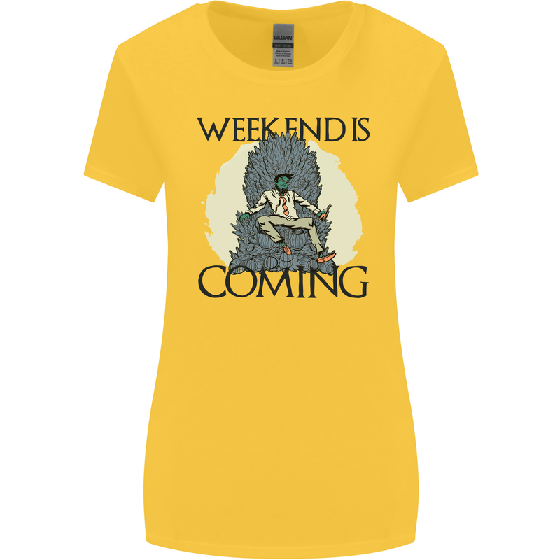 Weekend Funny Beer Cider Wine Alcohol Gin Womens Wider Cut T-Shirt Yellow