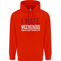 Weekends Funny Beer Alcohol Camping Cycling Mens 80% Cotton Hoodie Bright Red