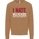 Weekends Funny Beer Alcohol Camping Cycling Mens Sweatshirt Jumper Caramel Latte