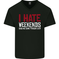 Weekends Funny Beer Alcohol Camping Cycling Mens V-Neck Cotton T-Shirt Black