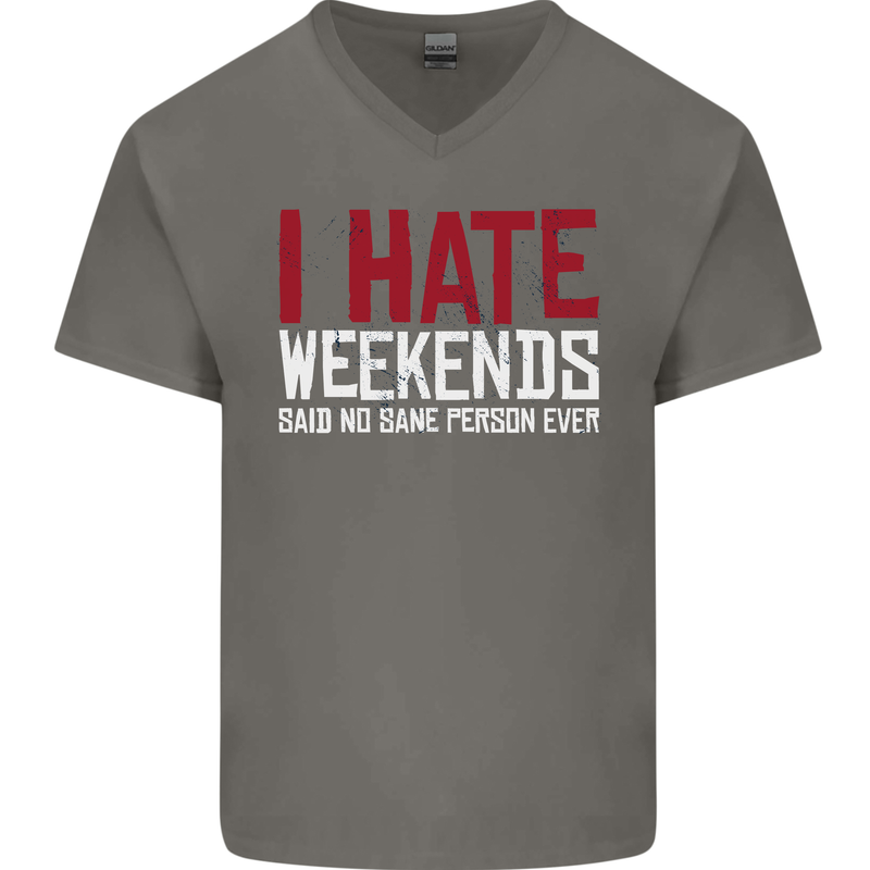 Weekends Funny Beer Alcohol Camping Cycling Mens V-Neck Cotton T-Shirt Charcoal