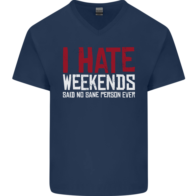 Weekends Funny Beer Alcohol Camping Cycling Mens V-Neck Cotton T-Shirt Navy Blue