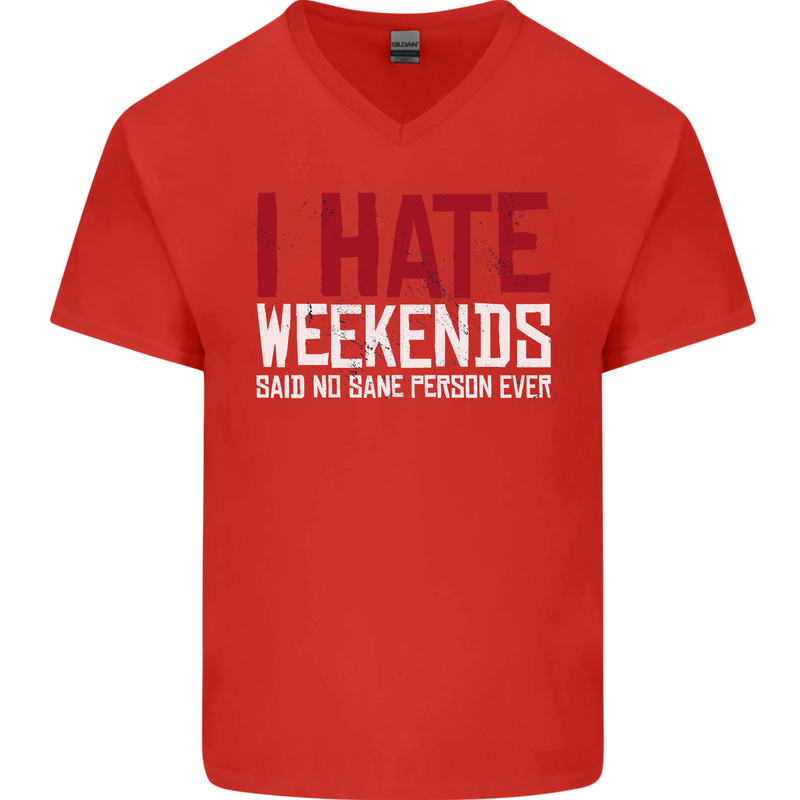 Weekends Funny Beer Alcohol Camping Cycling Mens V-Neck Cotton T-Shirt Red