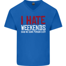 Weekends Funny Beer Alcohol Camping Cycling Mens V-Neck Cotton T-Shirt Royal Blue