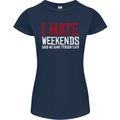 Weekends Funny Beer Alcohol Camping Cycling Womens Petite Cut T-Shirt Navy Blue